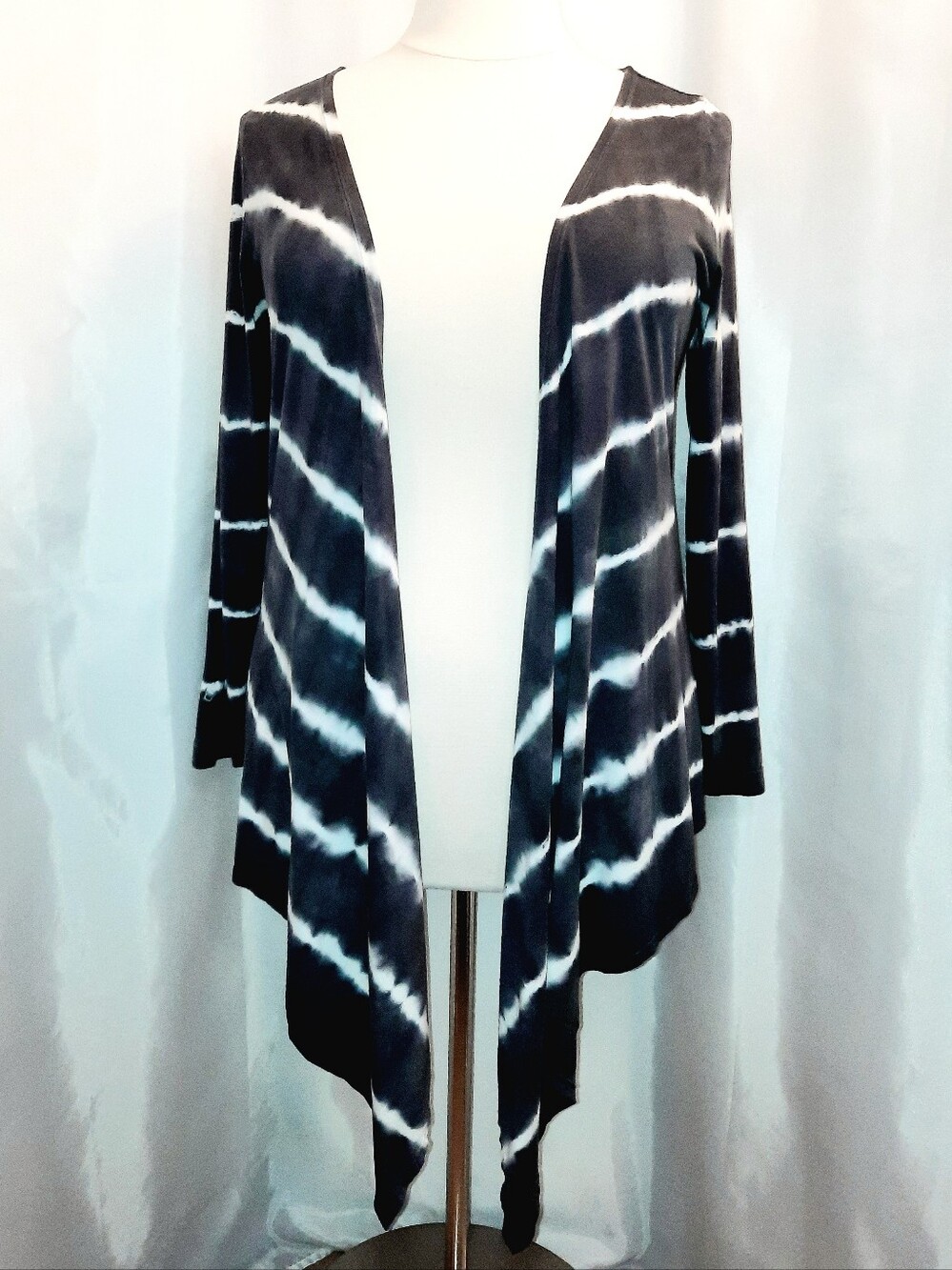 Soft Surroundings Dark Gray & White Stripe Tie-Dye Open-Front Cardigan Womens XL